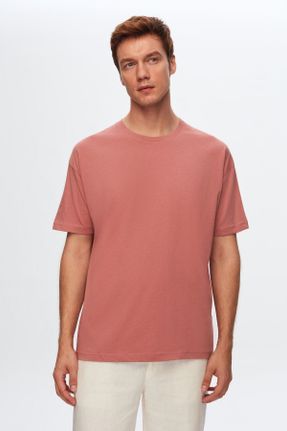 تی شرت صورتی مردانه اورسایز یقه گرد تکی کد 316075684