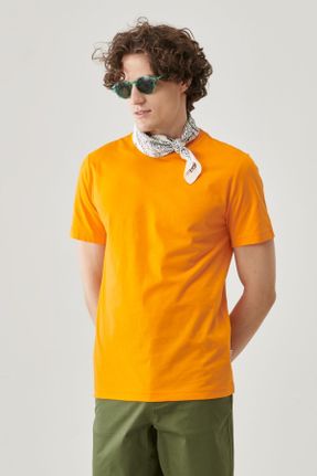 تی شرت نارنجی مردانه رگولار یقه خدمه پنبه (نخی) کد 797753265
