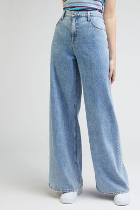 شلوار جین آبی زنانه پاچه گشاد سوپر فاق بلند کد 694875815