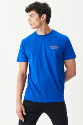 تی شرت آبی مردانه رگولار یقه گرد پنبه (نخی) کد 401819337