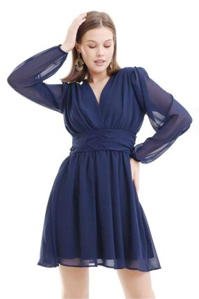 لباس سرمه ای زنانه بافتنی شیفون سایز بزرگ آستین سه ربع پارتی کد 776529536