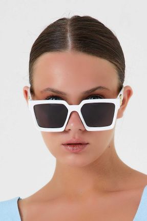 عینک آفتابی سفید زنانه 50 UV400 استخوان سایه روشن مستطیل کد 118390689