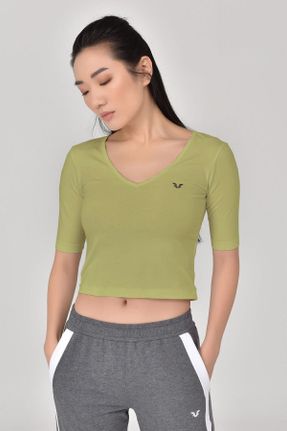 تی شرت سبز زنانه رگولار یقه هفت پنبه (نخی) کد 101887200