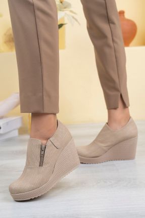 کفش پاشنه بلند پر بژ زنانه پاشنه متوسط ( 5 - 9 cm ) جیر پاشنه پر کد 359415423