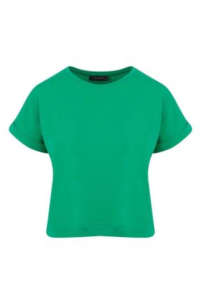تی شرت سبز زنانه Fitted یقه گرد پنبه (نخی) بیسیک کد 641833518