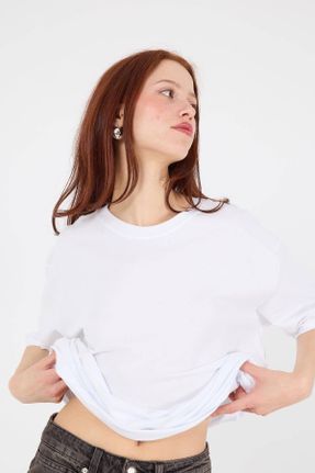 تی شرت سفید زنانه اورسایز یقه گرد تکی بیسیک کد 741902248