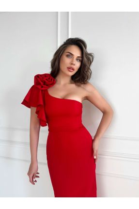 لباس قرمز زنانه بافتنی پنبه - پلی استر رگولار تک آستین کد 822473927