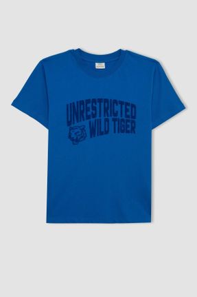 تی شرت آبی بچه گانه رگولار یقه گرد کد 839912500