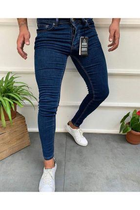 شلوار جین سرمه ای مردانه پاچه تنگ پنبه (نخی) پوشاک ورزشی بلند کد 122029336