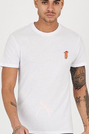 تی شرت سفید مردانه رگولار یقه گرد پنبه (نخی) تکی جوان کد 95728691
