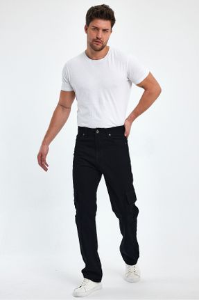شلوار جین مشکی مردانه پاچه گشاد فاق بلند گاباردین اورسایز بلند کد 789455853