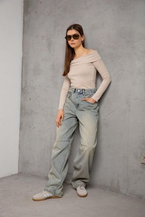 شلوار جین سرمه ای زنانه پاچه راحت فاق بلند استاندارد بلند کد 803549233