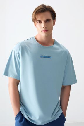 تی شرت سرمه ای مردانه اورسایز یقه گرد پنبه - پلی استر تکی بیسیک کد 809028545