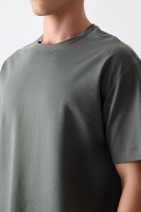 تی شرت خاکی مردانه اورسایز یقه گرد پنبه - پلی استر تکی بیسیک کد 808995775