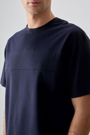 تی شرت سرمه ای مردانه اورسایز یقه گرد پنبه - پلی استر تکی کد 813524311