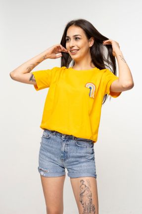 تی شرت زرد زنانه رگولار یقه گرد پنبه (نخی) کد 363195468