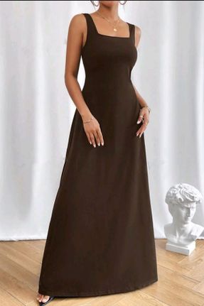 لباس قهوه ای زنانه بافتنی پنبه - پلی استر راحت بند دار کد 825626394