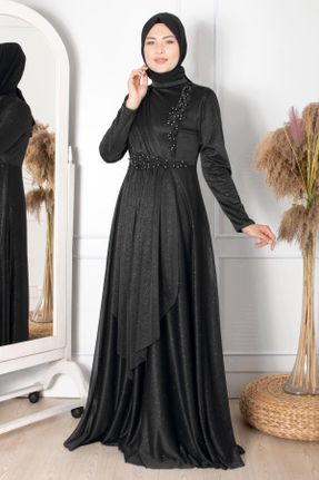 لباس مجلسی مشکی زنانه یقه گرد پلی استر اورسایز کد 827845468
