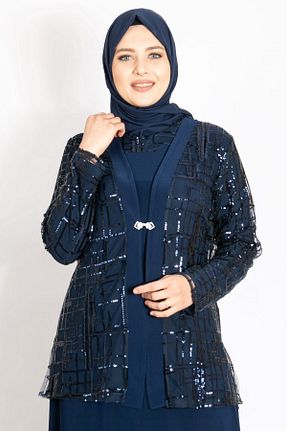 لباس مجلسی حجاب سرمه ای زنانه یقه دوچرخه Modaviki - کد 259399611