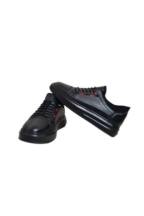کفش اسنیکر مشکی مردانه چرم طبیعی بند دار چرم طبیعی کد 817093633