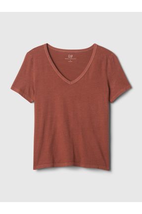 تی شرت قهوه ای زنانه رگولار یقه هفت بیسیک کد 829061660