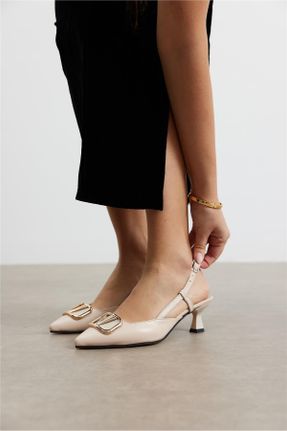 کفش پاشنه بلند کلاسیک بژ زنانه چرم مصنوعی پاشنه ساده پاشنه متوسط ( 5 - 9 cm ) کد 791300060