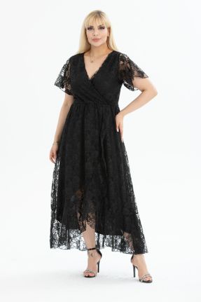 لباس مشکی زنانه پلی اورتان سایز بزرگ دانتل کد 761013616