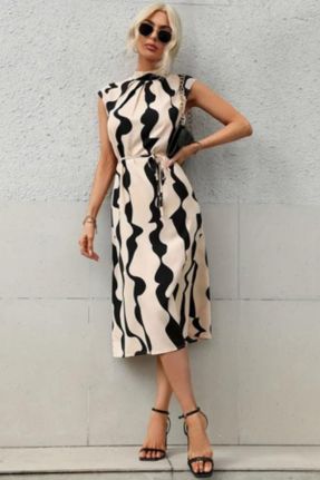 لباس بژ زنانه بافتنی مخلوط پلی استر رگولار آستین-کوتاه کد 829358113