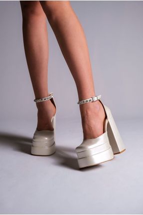 کفش مجلسی بژ زنانه پاشنه پلت فرم پاشنه بلند ( +10 cm) چرم مصنوعی کد 641060215