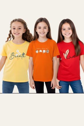 تی شرت زرد بچه گانه رگولار یقه خدمه پنبه (نخی) تکی کد 834277364