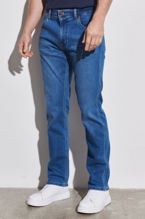 شلوار جین آبی مردانه پاچه ساده فاق افتاده پنبه (نخی) ساده کد 797826765