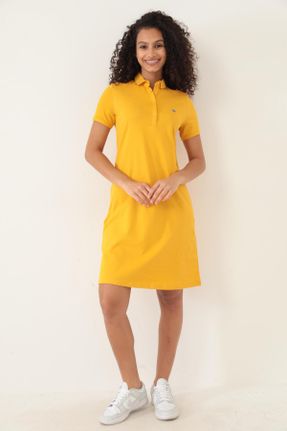 لباس زرد زنانه بافت پنبه - پلی استر رگولار آستین-کوتاه بیسیک کد 841110419