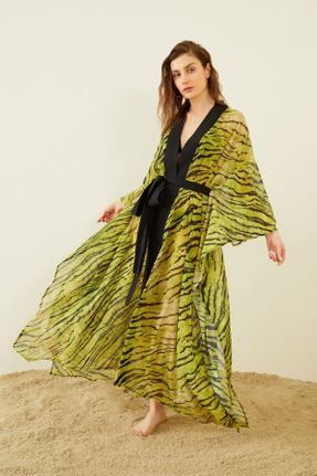 کیمونو سبز زنانه پلی استر بافتنی طرح زبرا بلند کد 277915619