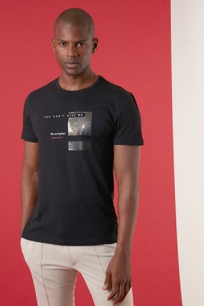 تی شرت مشکی مردانه رگولار یقه گرد پنبه (نخی) کد 305356950