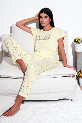 ست لباس راحتی زرد زنانه طرح دار مخلوط پلی استر کد 813894414
