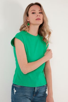تی شرت سبز زنانه رگولار یقه گرد پنبه (نخی) بیسیک کد 232272431