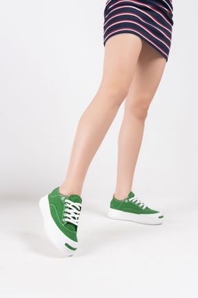 کفش اسنیکر سبز زنانه بند دار پارچه نساجی کد 827207914