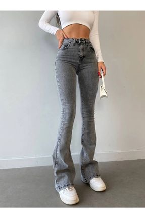 شلوار جین طوسی زنانه پاچه لوله ای فاق بلند کد 645038806