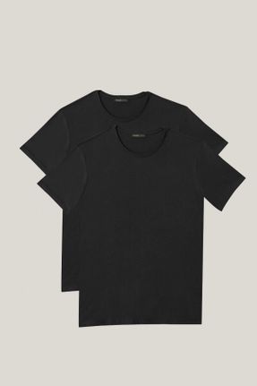 تی شرت مشکی مردانه رگولار یقه گرد پنبه (نخی) 2