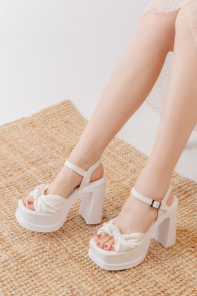 کفش پاشنه بلند پر سفید زنانه پاشنه بلند ( +10 cm) چرم مصنوعی پاشنه ضخیم کد 813529775