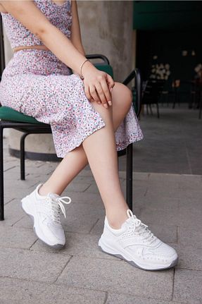 کفش اسنیکر سفید زنانه چرم اصل FOLLİNİ - کد 678375504