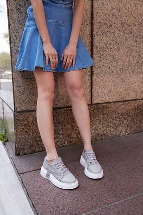 کفش اسنیکر طوسی زنانه بند دار FOLLİNİ - کد 674278586