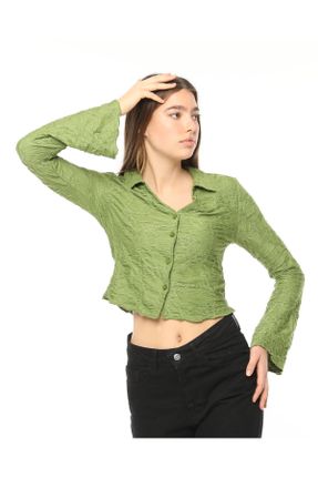پیراهن سبز زنانه رگولار یقه پیراهنی پنبه - ویسکون - پلی استر کد 792268637