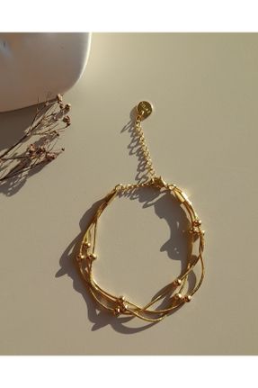دستبند استیل طلائی زنانه فولاد ( استیل ) کد 804496084