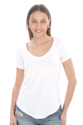 تی شرت سفید زنانه یقه گرد ویسکون تکی بیسیک کد 800056113