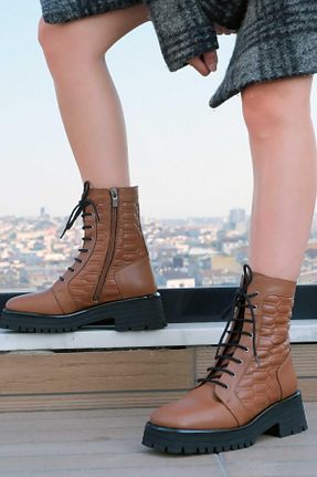 بوت / نیم بوت قهوه ای زنانه چرم خالص FOLLİNİ - کد 648907983