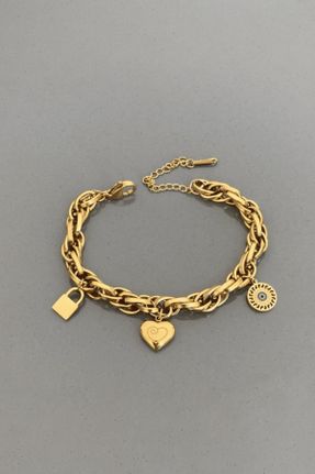 دستبند استیل طلائی زنانه فولاد ( استیل ) کد 833239444