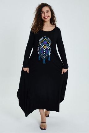 لباس مشکی زنانه بافتنی اورسایز آستین-بلند بیسیک کد 822747029