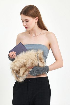 کیف دوشی بژ زنانه پارچه ای Fluffy Turkey - کد 801022259