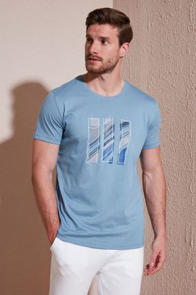 تی شرت آبی مردانه اسلیم فیت یقه گرد بیسیک کد 828721454